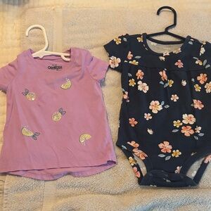 OshKosh B'gosh Lavender Tee and carters Navy Floral Onesie
